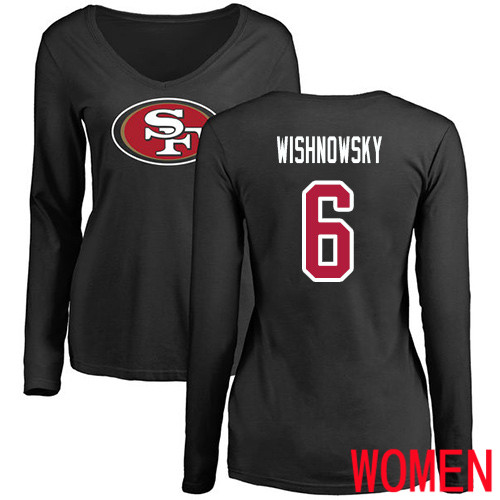 San Francisco 49ers Black Women Mitch Wishnowsky Name and Number Logo 6 Long